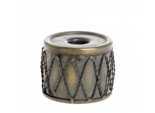 Mosazný kovový svícen ve tvaru bubnu na úzkou svíčku Drum - Ø 7*5,5 cm
