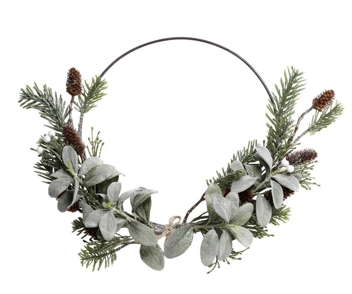 Zelený dekorativní věnec jehněčí ucho a šišky - 34 cm Chic Antique