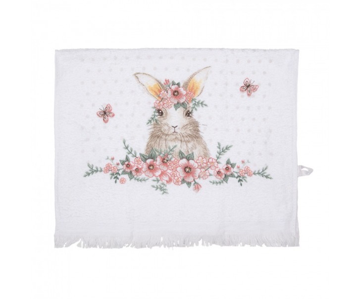 Bílý froté kuchyňský ručník s králíčkem Floral Easter Bunny - 40*66 cm Clayre & Eef