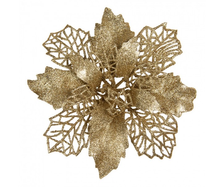 Zlatá třpytivá umělá dekorace vánoční hvězda Poinsettia - Ø 22*5 cm Clayre & Eef