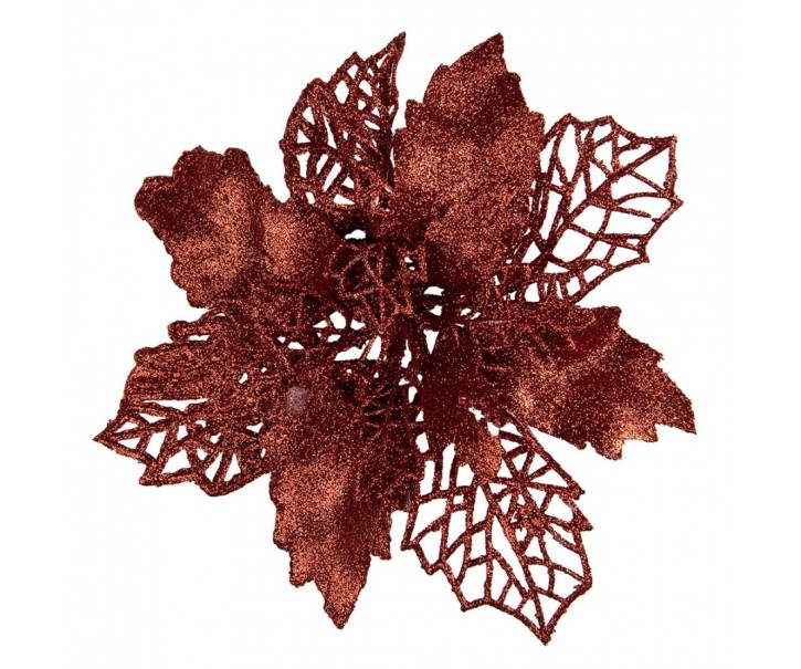 Červená třpytivá umělá dekorace vánoční hvězda Poinsettia - Ø 22*5 cm Clayre & Eef
