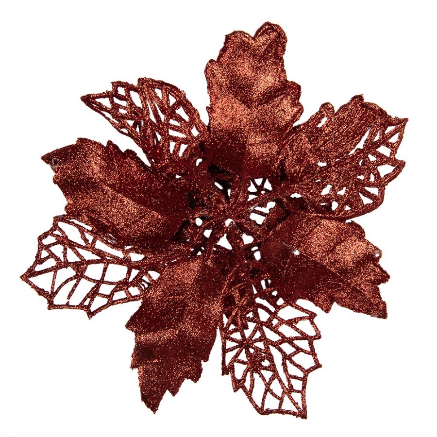 Červená třpytivá umělá dekorace vánoční hvězda Poinsettia - Ø 22*5 cm Clayre & Eef Červená třpytivá umělá dekorace vánoční hvězda Poinsettia - Ø 22*5 cm Clayre & Eef