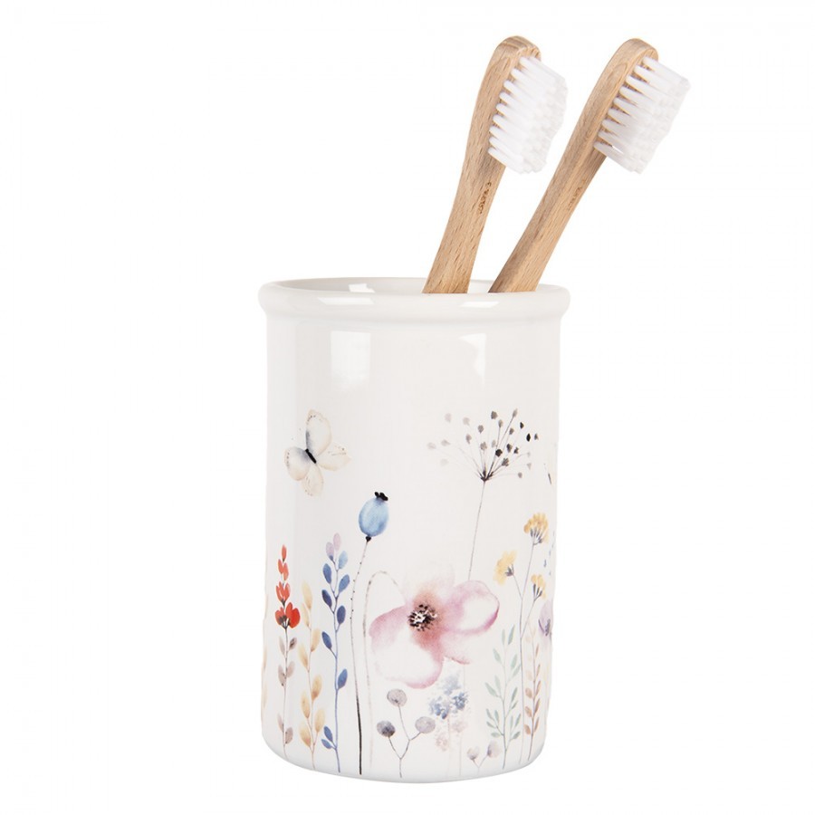 Keramický kelímek na zubní kartáčky s lučními květy - Ø 8*12 cm Clayre & Eef Keramický kelímek na zubní kartáčky s lučními květy - Ø 8*12 cm Clayre & Eef