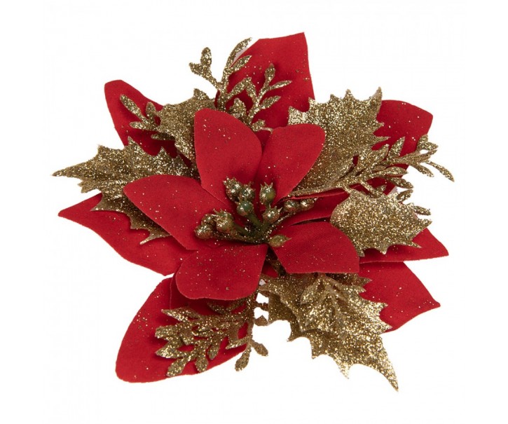 Dekorace červená květina vánoční hvězda Poinsettia - 14*5 cm Clayre & Eef