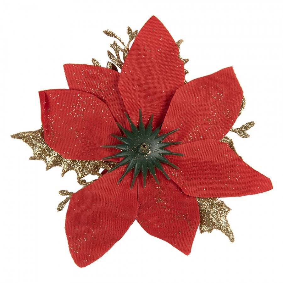 Dekorace červená květina vánoční hvězda Poinsettia - 14*5 cm Clayre & Eef Dekorace červená květina vánoční hvězda Poinsettia - 14*5 cm Clayre & Eef