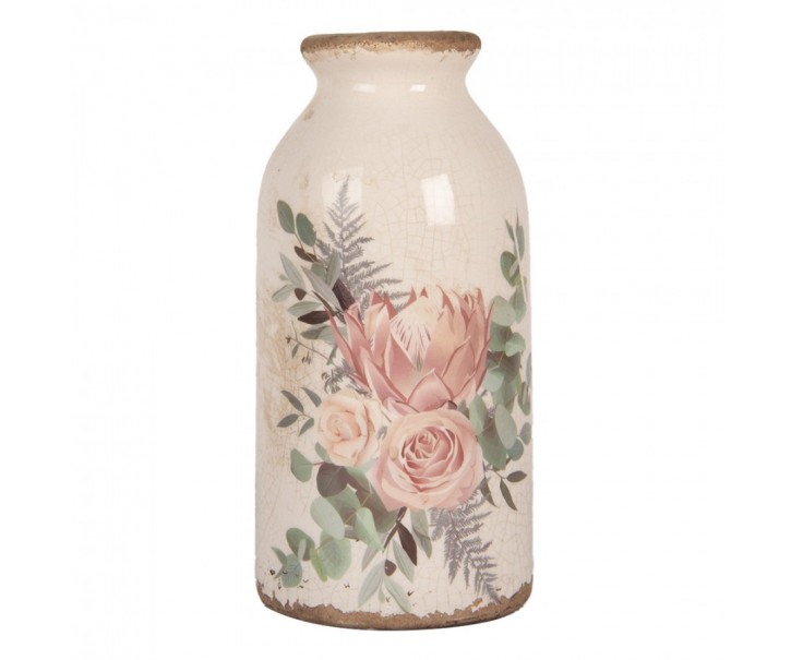 Béžová keramická váza s květy Protea Eucalypt M - Ø 8*16 cm Clayre & Eef