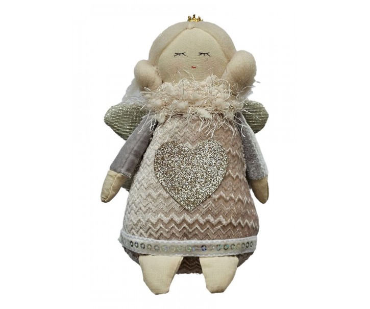 Dekorativní látková figurka anděl v šatičkách se srdíčkem - 12*8*16 cm Clayre & Eef