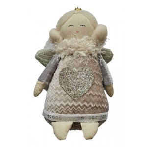 Dekorativní látková figurka anděl v šatičkách se srdíčkem - 12*8*16 cm