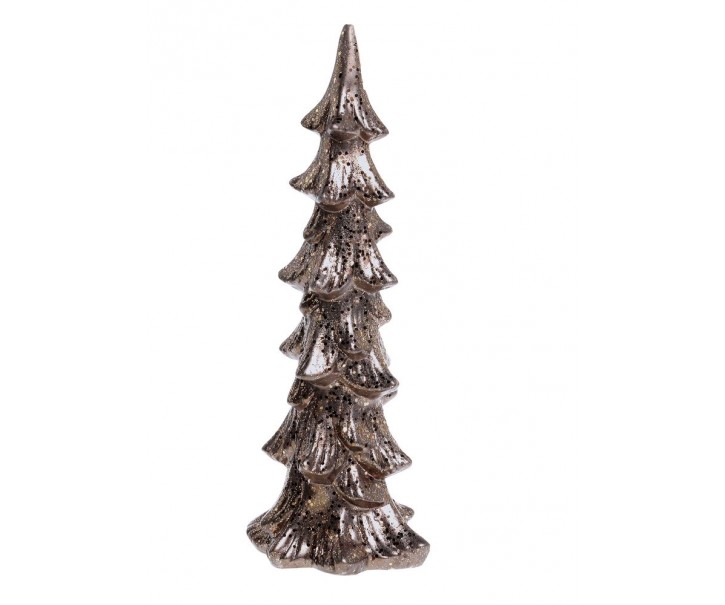 Keramický třpytivý dekorační vánoční stromek Mocca - 10*8*24 cm Chic Antique