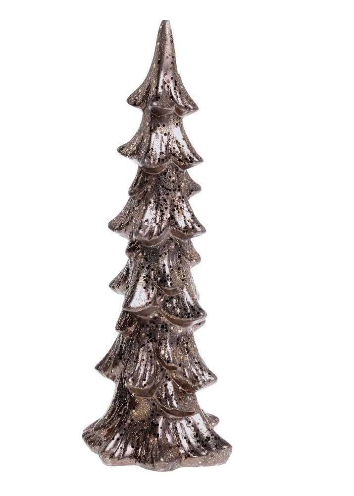 Keramický třpytivý dekorační vánoční stromek Mocca - 10*8*24 cm