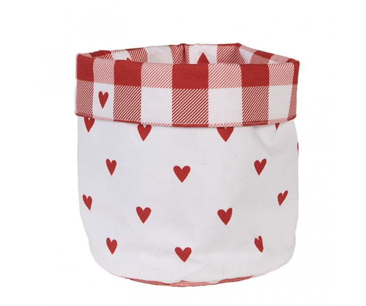 Bílo-červený károvaný košík na pečivo se srdíčky Love It - Ø 15*16 cm Clayre & Eef