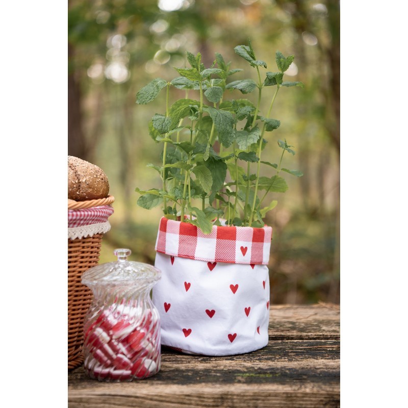 Bílo-červený károvaný košík na pečivo se srdíčky Love It - Ø 15*16 cm Clayre & Eef Bílo-červený károvaný košík na pečivo se srdíčky Love It - Ø 15*16 cm Clayre & Eef