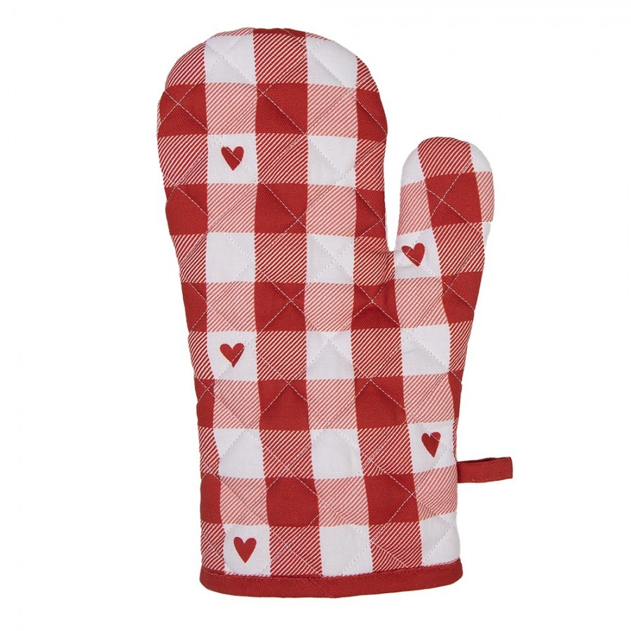 Bílo-červená chňapka - rukavice se srdíčky Love It - 18*30 cm Clayre & Eef Bílo-červená chňapka - rukavice se srdíčky Love It - 18*30 cm Clayre & Eef