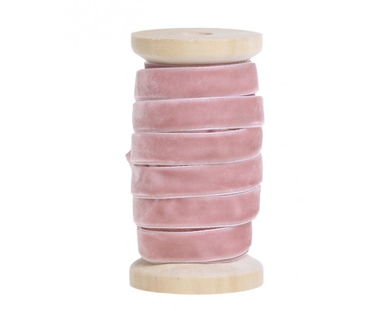 Růžová sametová stuha na dřevěné cívce - 1 cm * 5 m Chic Antique