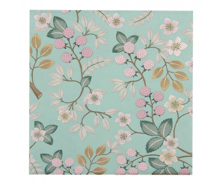 Zelené papírové ubrousky s malinami - 33*33 cm (20ks) Clayre & Eef