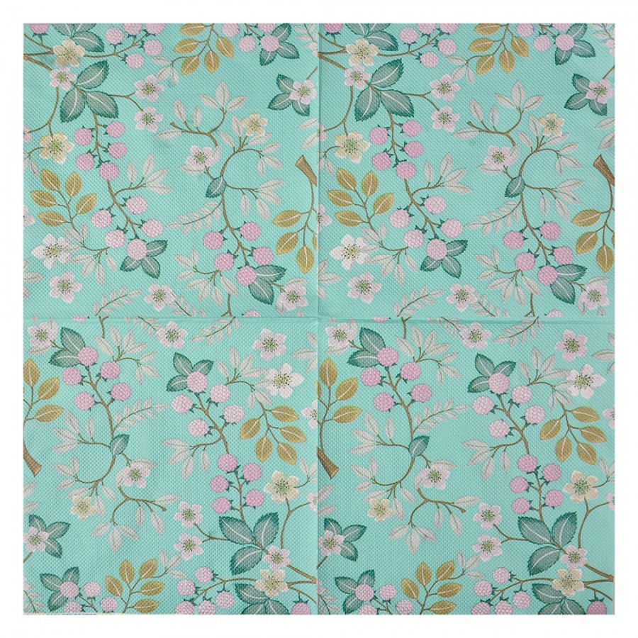 Zelené papírové ubrousky s malinami - 33*33 cm (20ks) Clayre & Eef Zelené papírové ubrousky s malinami - 33*33 cm (20ks) Clayre & Eef