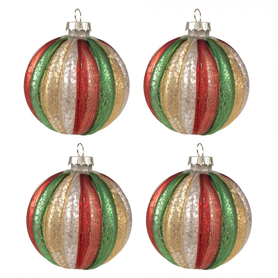 Set 4ks barevná skleněné vánoční koule Nostalgic Christmas - 8*8 cm Clayre & Eef Set 4ks barevná skleněné vánoční koule Nostalgic Christmas - 8*8 cm Clayre & Eef