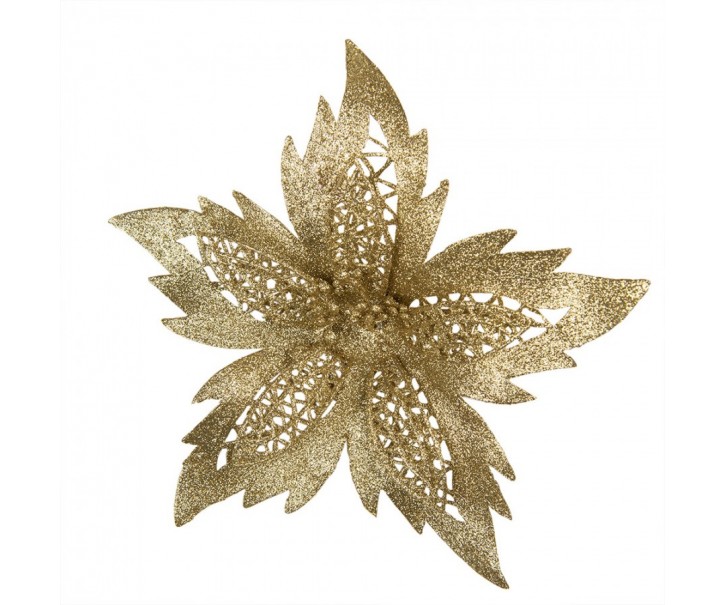 Zlatá umělá květina vánoční hvězda Poinsettia - Ø 23*5 cm Clayre & Eef