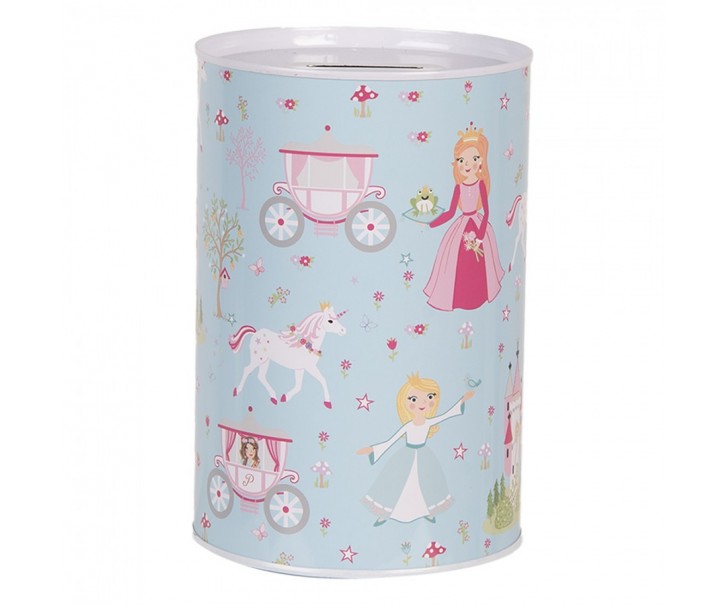 Modrá plechová dóza kasička princezny - Ø 10*15 cm Clayre & Eef