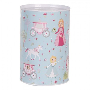Modrá plechová dóza kasička princezny - Ø 10*15 cm