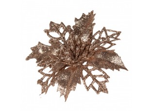 Měděná třpytivá umělá dekorace vánoční hvězda Poinsettia - Ø 9*2 cm