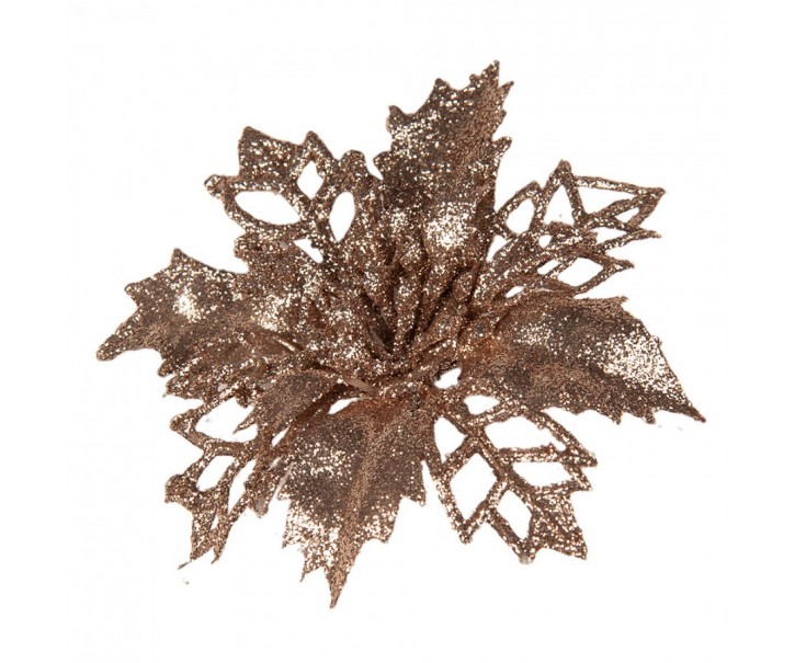 Měděná třpytivá umělá dekorace vánoční hvězda Poinsettia - Ø 9*2 cm Clayre & Eef
