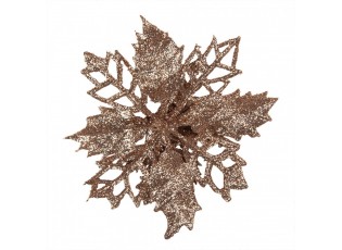 Měděná třpytivá umělá dekorace vánoční hvězda Poinsettia - Ø 9*2 cm
