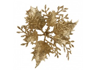 Zlatá třpytivá umělá dekorace vánoční hvězda Poinsettia - Ø 11*3 cm