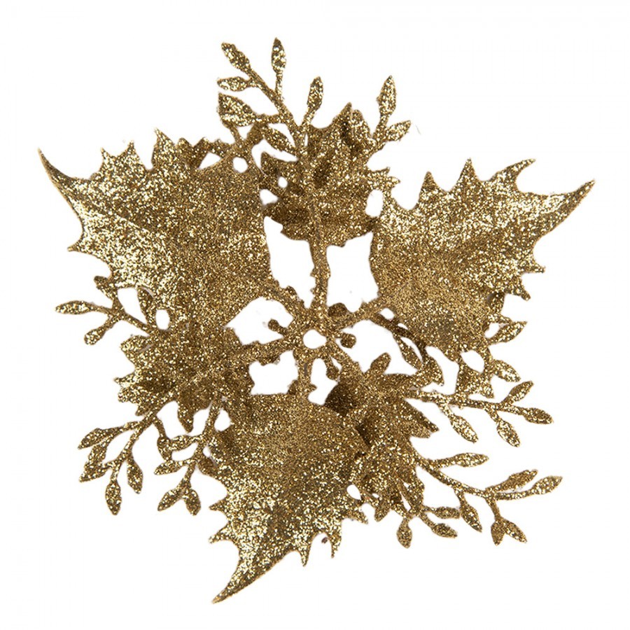 Zlatá třpytivá umělá dekorace vánoční hvězda Poinsettia - Ø 11*3 cm Clayre & Eef Zlatá třpytivá umělá dekorace vánoční hvězda Poinsettia - Ø 11*3 cm Clayre & Eef