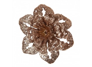 Měděná třpytivá umělá dekorace vánoční hvězda Poinsettia - Ø 6*2 cm