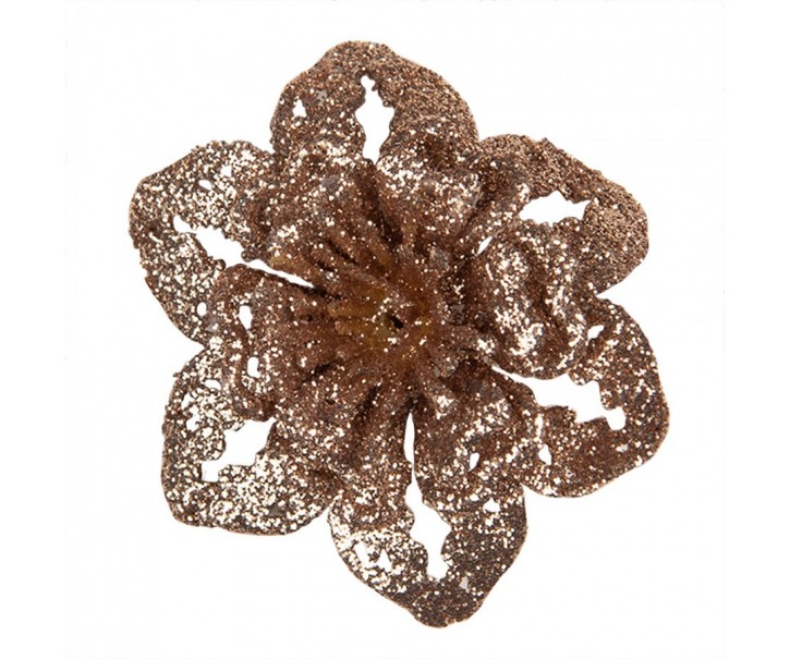 Měděná třpytivá umělá dekorace vánoční hvězda Poinsettia - Ø 6*2 cm Clayre & Eef