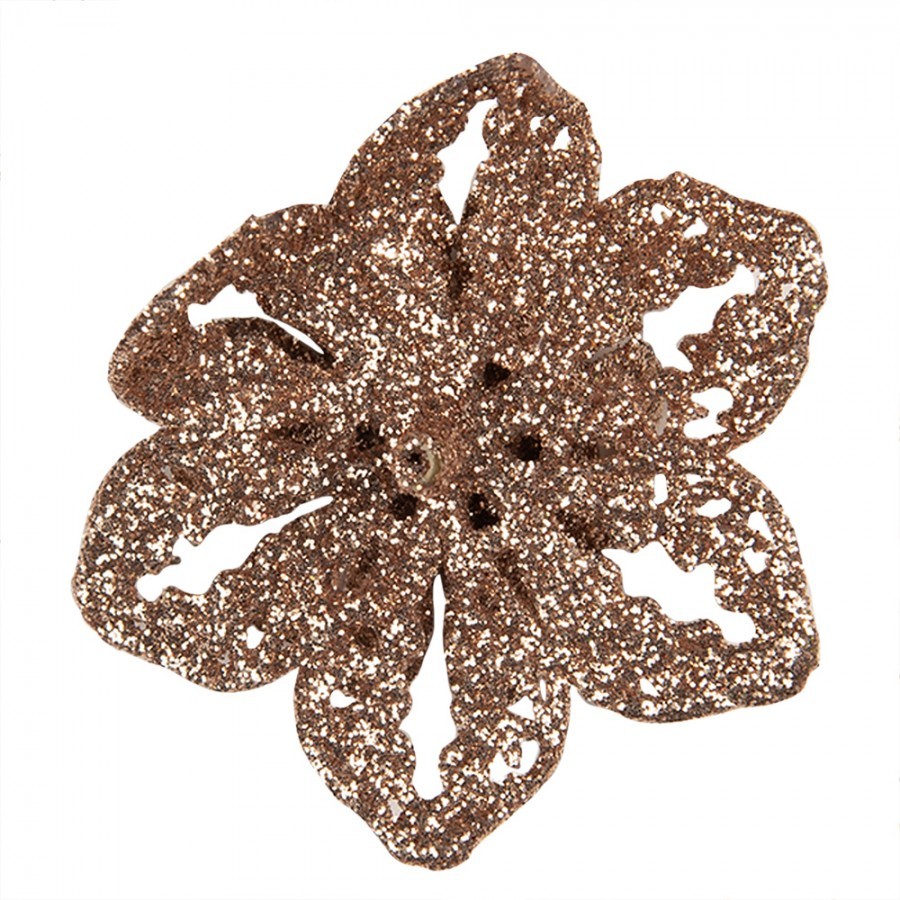 Měděná třpytivá umělá dekorace vánoční hvězda Poinsettia - Ø 6*2 cm Clayre & Eef Měděná třpytivá umělá dekorace vánoční hvězda Poinsettia - Ø 6*2 cm Clayre & Eef