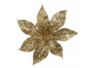 Zlatá třpytivá umělá dekorace vánoční hvězda Poinsettia - Ø 15*2 cm