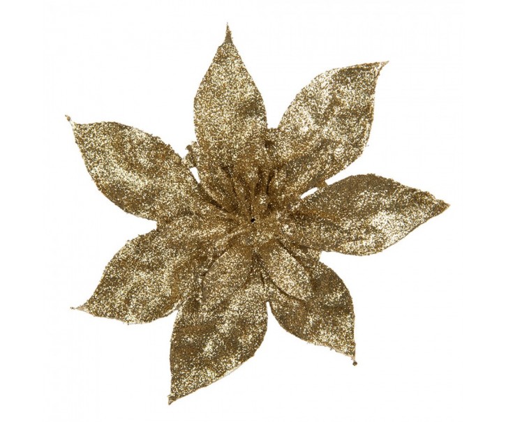 Zlatá třpytivá umělá dekorace vánoční hvězda Poinsettia - Ø 15*2 cm Clayre & Eef
