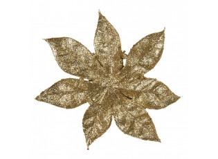 Zlatá třpytivá umělá dekorace vánoční hvězda Poinsettia - Ø 15*2 cm