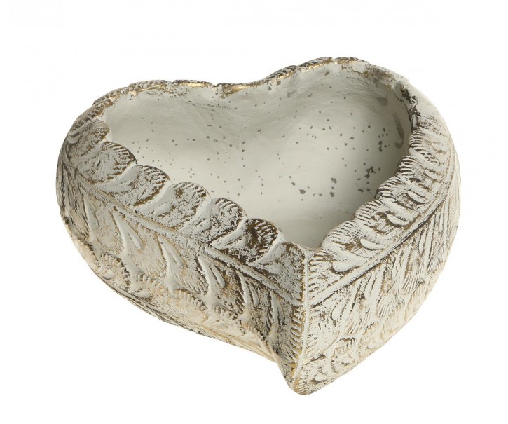 Bílo - zlatý antik cementový květináč ve tvaru srdce Vittel L - 20*17*8 cm Chic Antique