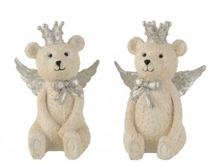 2ks béžová dekorace medvěd se stříbrnými křídly Bear Crown - 18*11*15 cm
