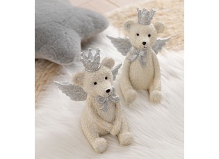 2ks béžová dekorace medvěd se stříbrnými křídly Bear Crown - 18*11*15 cm