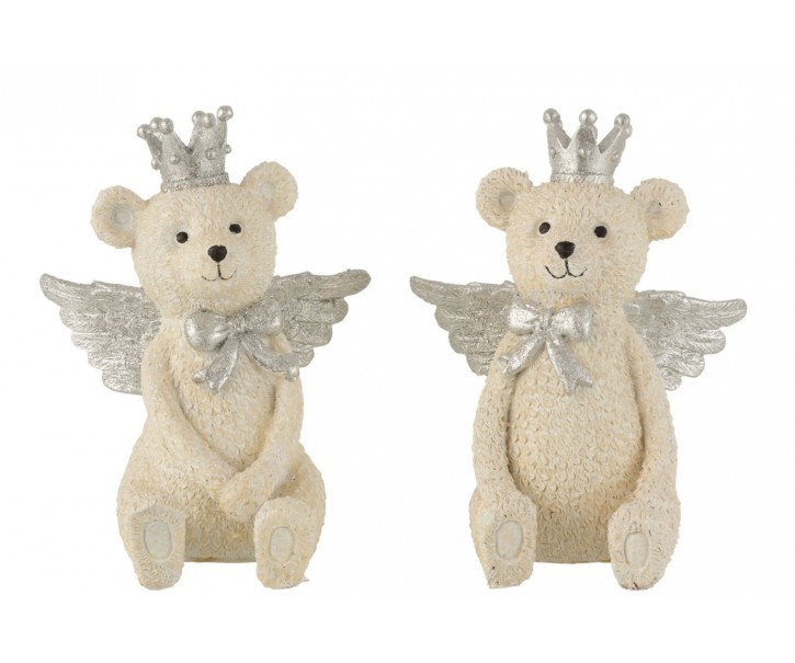 2ks béžová kasička medvěd se stříbrnými křídly Bear Crown - 23*14*18 cm J-Line by Jolipa