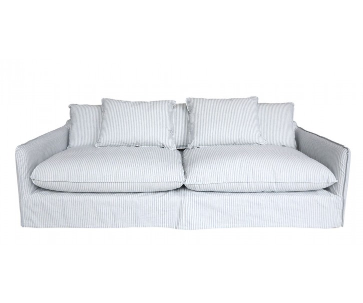 Přírodní lněná pruhovaná pohovka s 5ti polštáři Malo - 220*95*75 cm Chic Antique