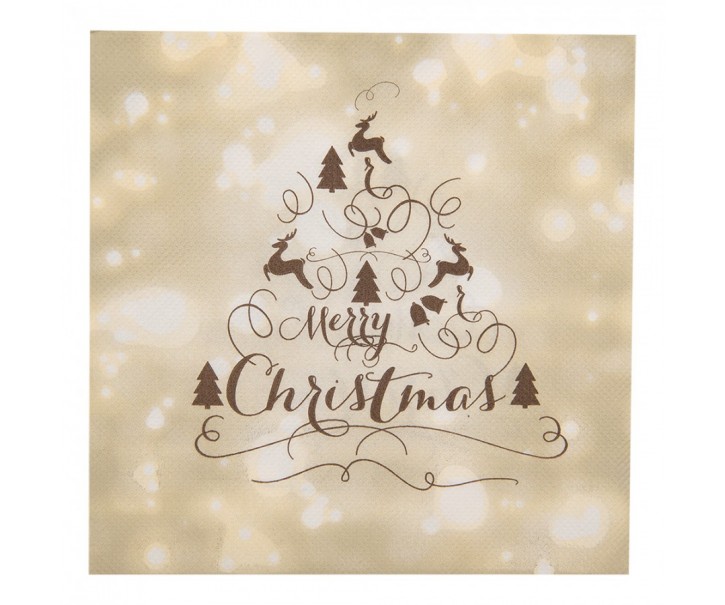 Béžové papírové ubrousky s jeleny Merry Christmas - 33*33 cm (20ks) Clayre & Eef