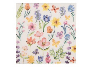 Bílé papírové ubrousky s barevnými květy - 33*33 cm (20ks)