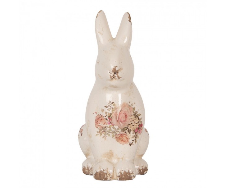 Béžová keramická dekorace králík s růžemi Rosien M - 13*10*21 cm Clayre & Eef