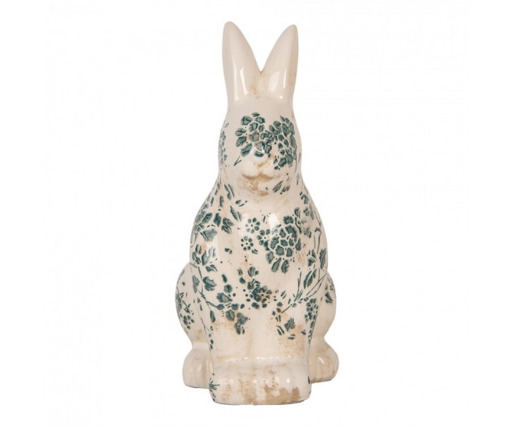 Keramická dekorace králík se zelenými květy Tien French M - 13*10*21 cm Clayre & Eef