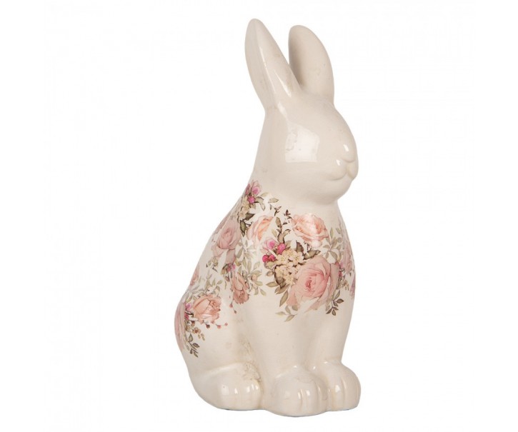 Béžová keramická dekorace králík s růžemi Rosien - 16*12*28 cm Clayre & Eef