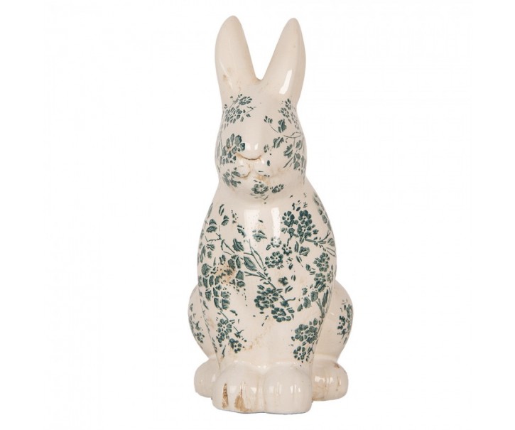 Keramická dekorace králík se zelenými květy Tien French L - 16*12*28 cm Clayre & Eef