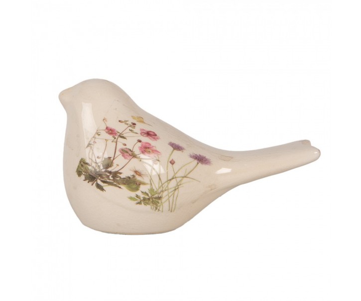 Béžová keramická dekorace ptáček s lučními květy Flowers of Love S - 16*7*9 cm Clayre & Eef