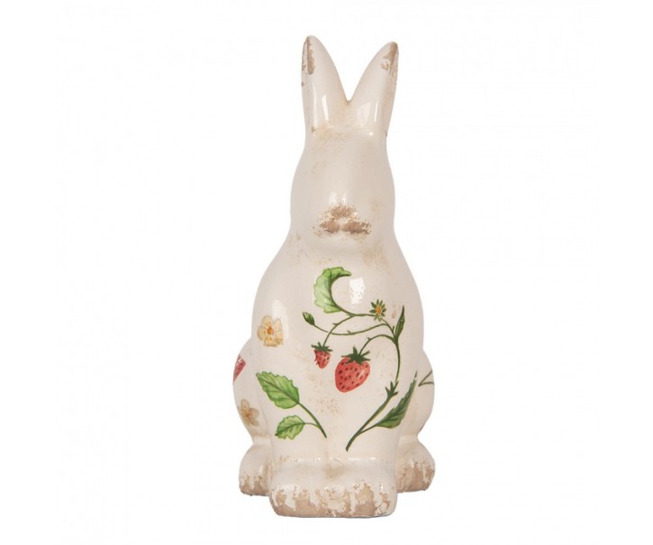Keramická dekorace králík s jahůdkami Wild Strawberries M - 13*10*21 cm Clayre & Eef