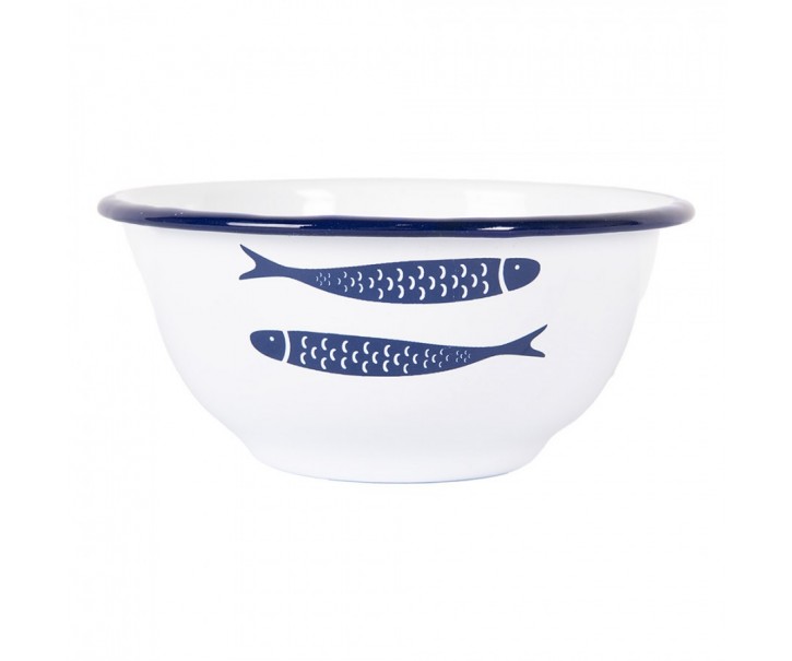Bílá dekorační smaltovaná miska s rybkami - Ø 14*7 cm / 350 ml Clayre & Eef