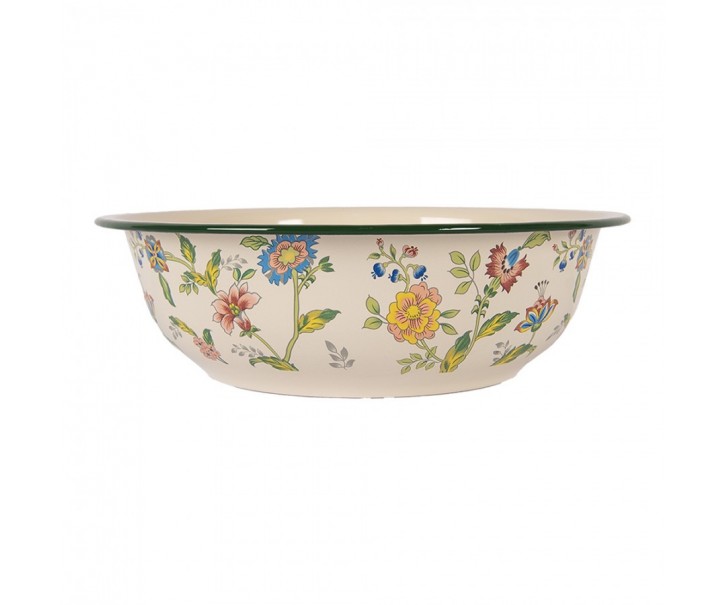 Béžová dekorační smaltovaná mísa s květy Vintage - Ø 30*9 cm / 3000 ml Clayre & Eef